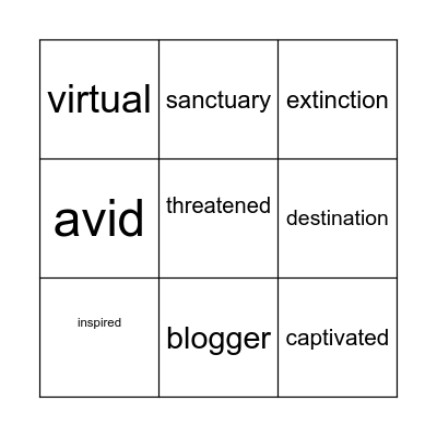 Vocabulary Bingo Card