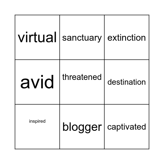 Vocabulary Bingo Card