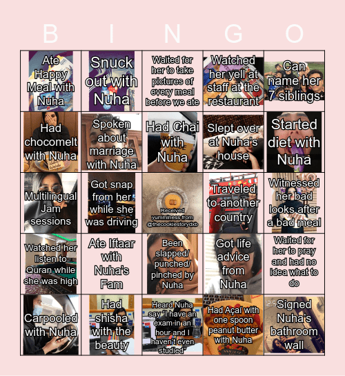 Nuha's Birthday Bingo Card