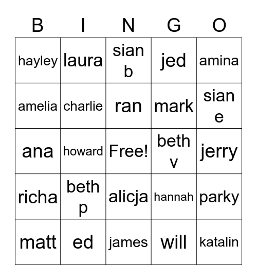 Boarding Bingo Card