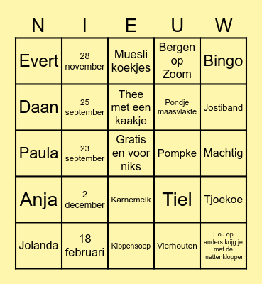 van Nieuwenhuizen Bingo Card