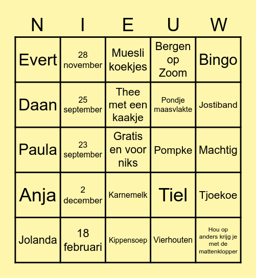 van Nieuwenhuizen Bingo Card