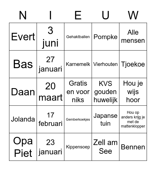 van Nieuwenhuizen Bingo Card