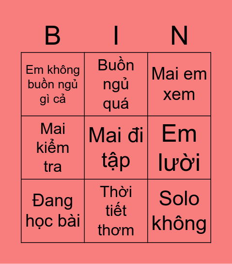 Các câu Thảo hay nói Bingo Card