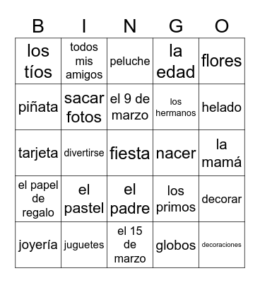 Una Fiesta de Cumpleaños Bingo Card