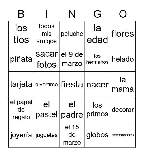 Una Fiesta de Cumpleaños Bingo Card