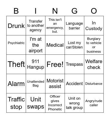 Airport 911 Bingo Card