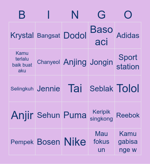 Punya Namtan Bingo Card