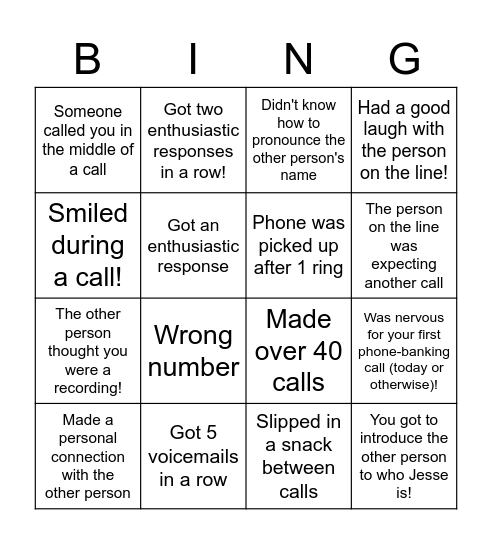 Phone Banking Bingo! Bingo Card