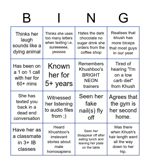 All about Khushboo! Bingo Card