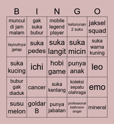 5AKTI PUNYA. Bingo Card