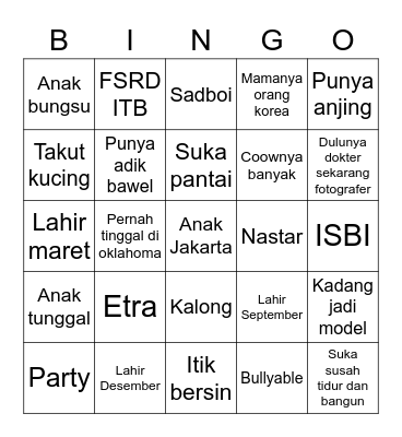 Untitled Bingo Card