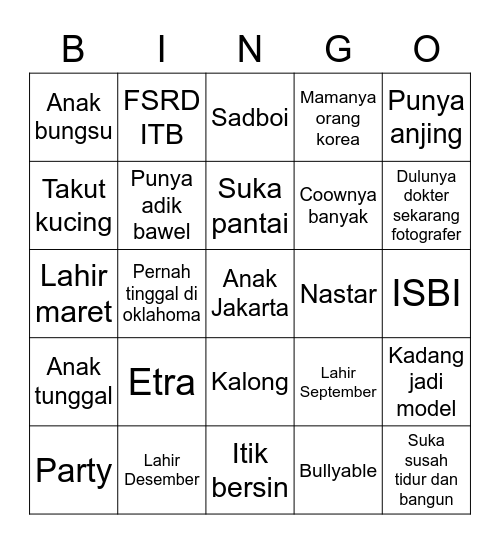 Untitled Bingo Card