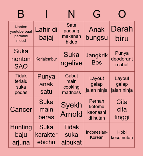 RENDANG Bingo Card