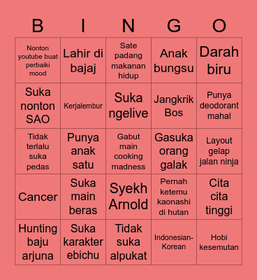 RENDANG Bingo Card