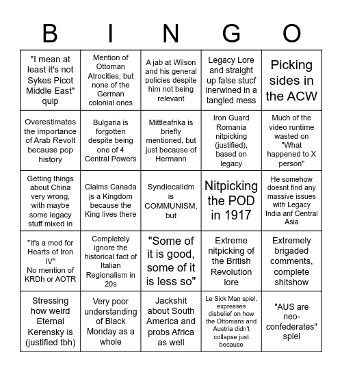 Alternate History Hub Kaiserreich Video Bingo Card