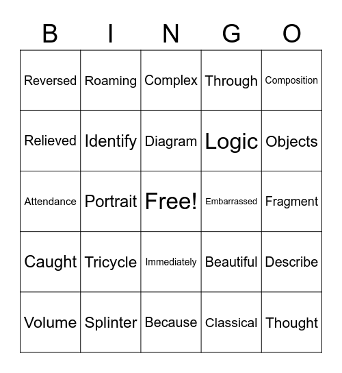 June Vocabulary List Bingo Card