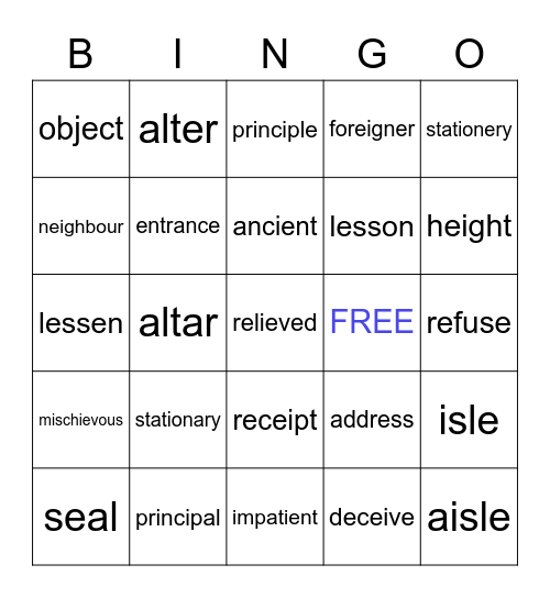 Trinity Test 2 Bingo Card
