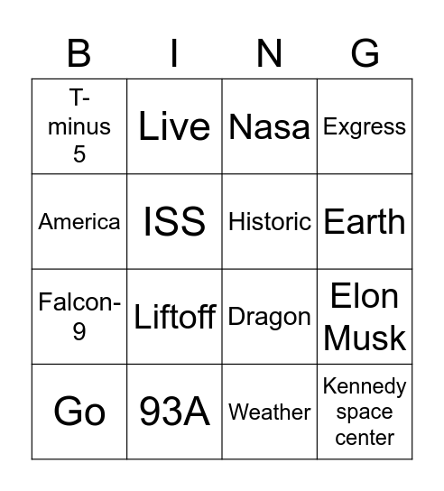 SpaceX Crewdragon Bingo Card