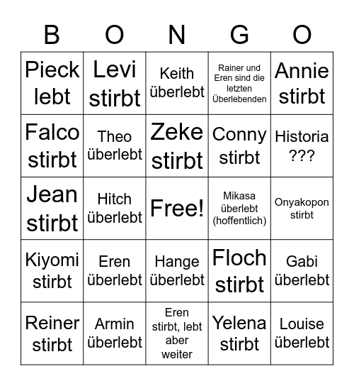 Death Bingo Card