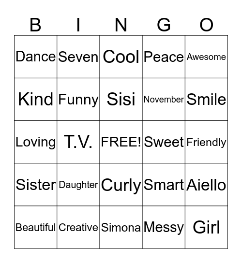 Simona Bingo Game Bingo Card