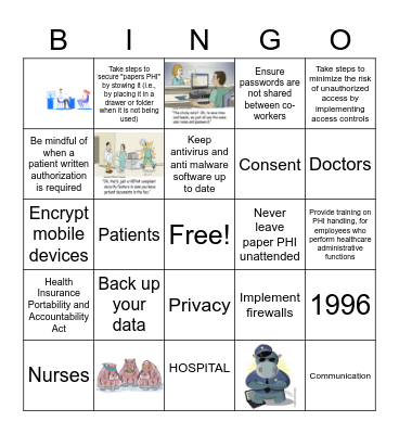HIPAA Tips and Pics Bingo Card