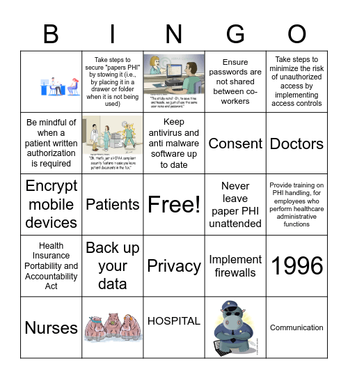 HIPAA Tips and Pics Bingo Card