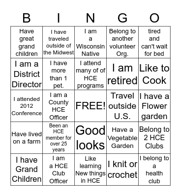 HCE Bingo Card