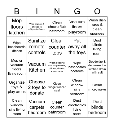 Spring Cleaning Bingo Card