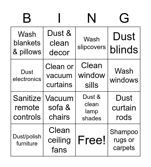 Living Room Bingo Card