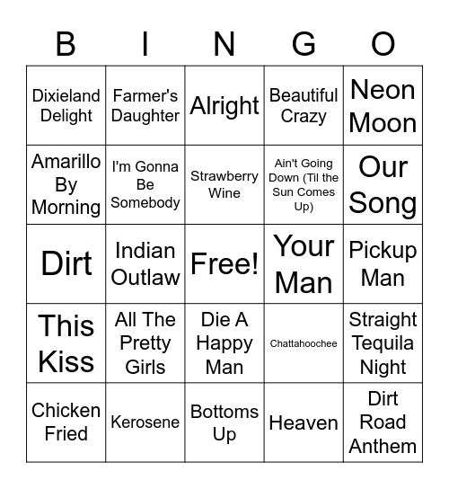 TAP IT COUNTRY ROUND Bingo Card