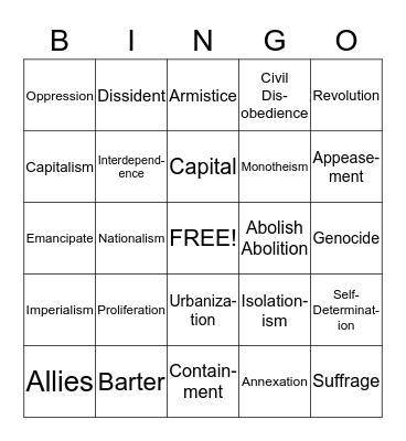 Regents Vocabulary #1 Bingo Card