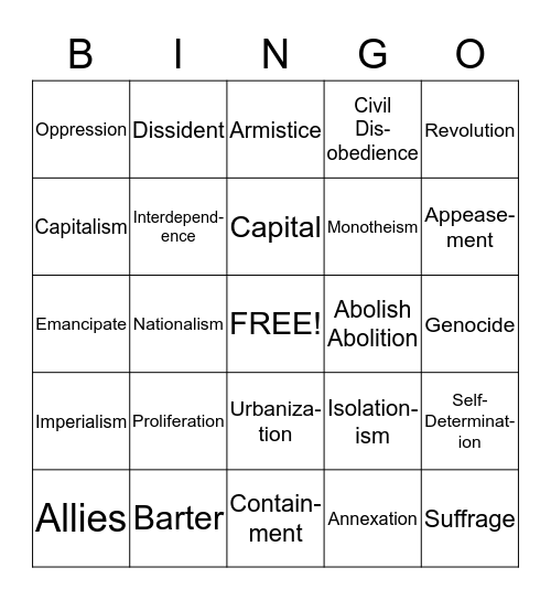 Regents Vocabulary #1 Bingo Card