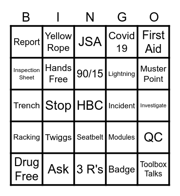 TWIGGS SAFETY DAY 6/08/2020 Bingo Card