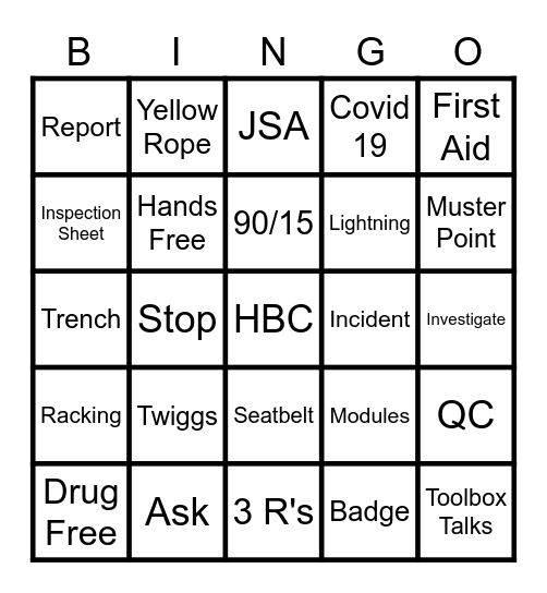 TWIGGS SAFETY DAY 6/08/2020 Bingo Card