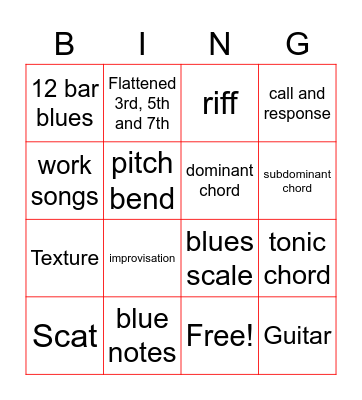 Features of the Blues Bingo Card