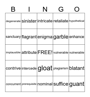 UNIT TWO VOCABULARY Bingo Card