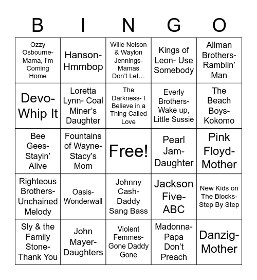 Total-Quiz.com Presents Radio Bingo: Family Ties Bingo Card