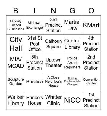 Minneapolis Riots B I N G O Bingo Card