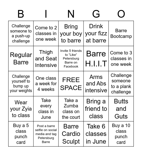 Barre Bingo! Bingo Card