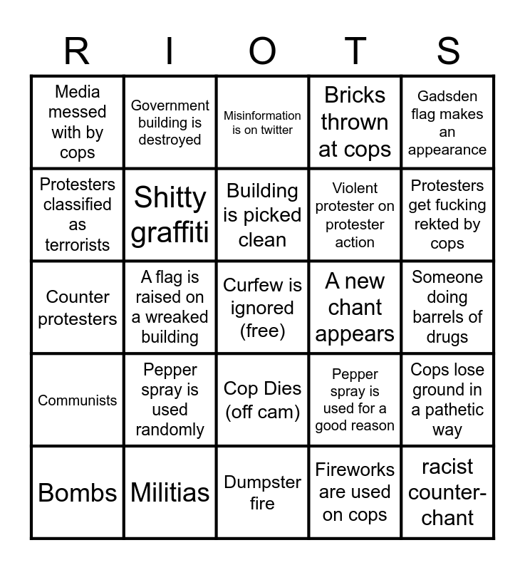 2020 riots bingo Card