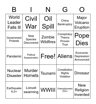 Apocalypse 2020 Bingo Card