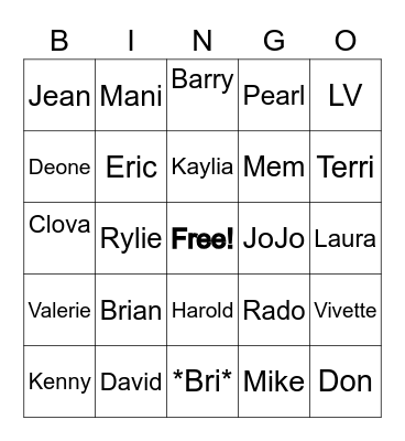 Q Family Fun Bingo Card
