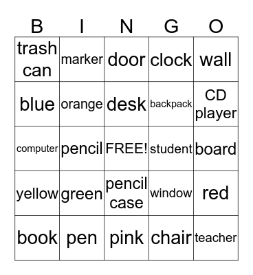 Classroom Bingo Card