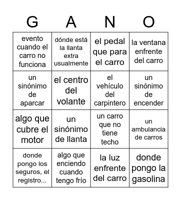 LOS CARROS - 7a Bingo Card