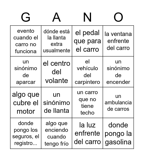 LOS CARROS - 7a Bingo Card