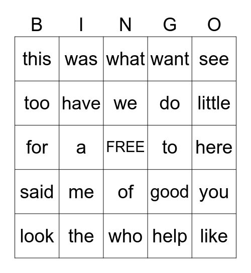 SIGHT WORDS Bingo Card
