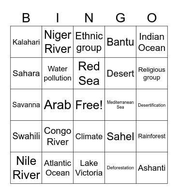 Africa Bingo Card