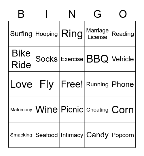 Date Night Bingo Card