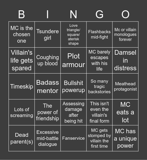 Shounen Bingo Card